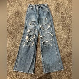 PacSun Ripped Blue Wide Leg Jeans